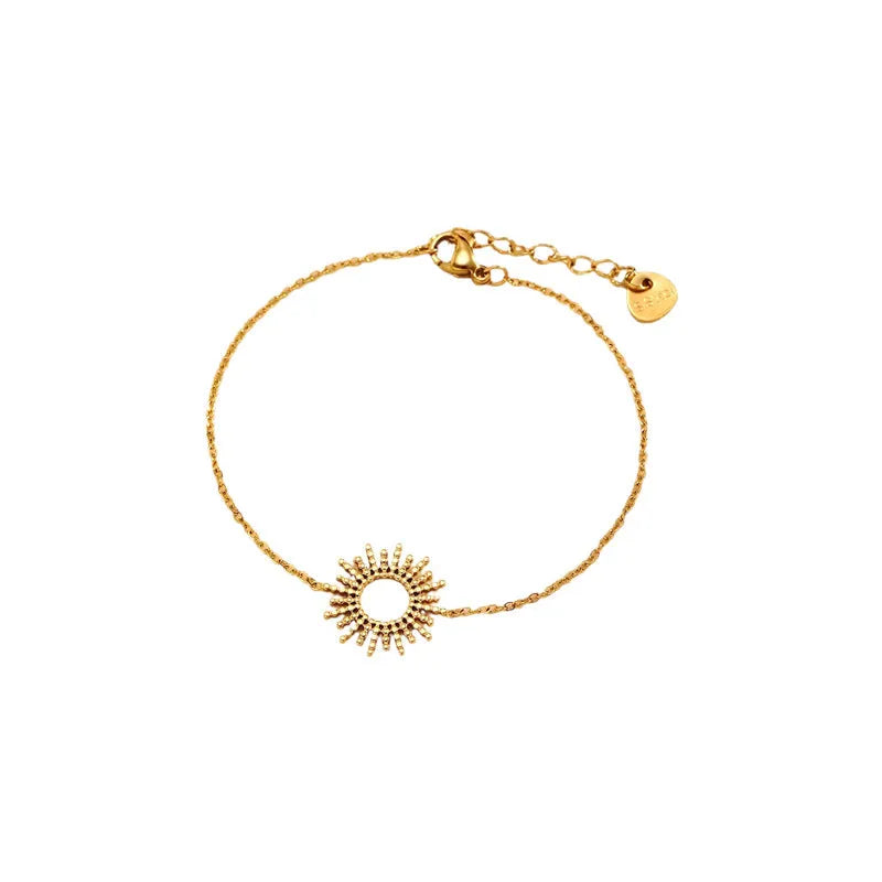 Sunflower jewellery set with geometric chain necklace and bracelet in 14K gold plating