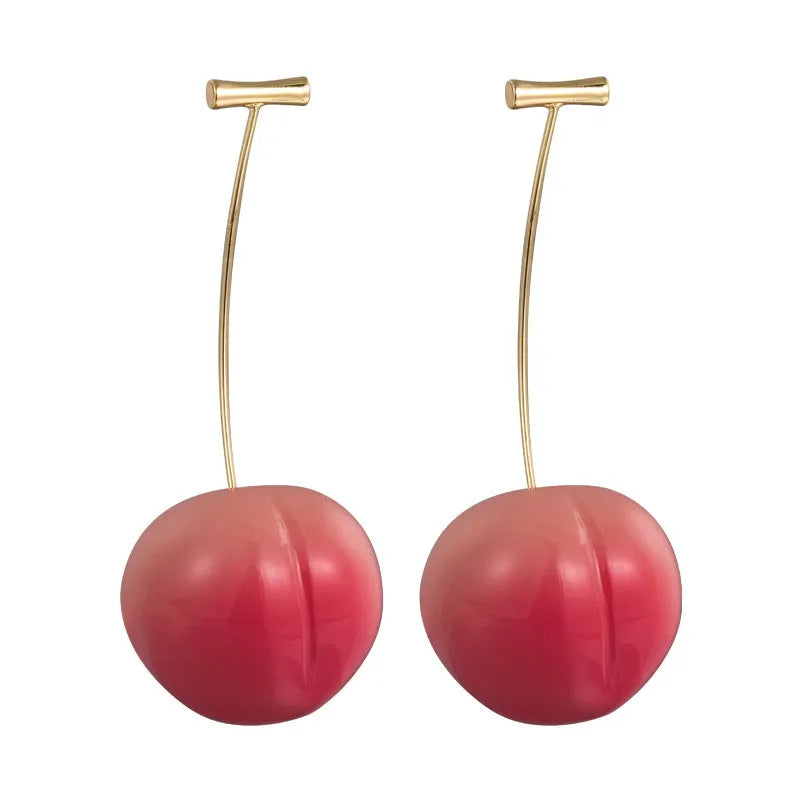 Acrylic peach fruit earrings with gold-tone earwires in small and large size options