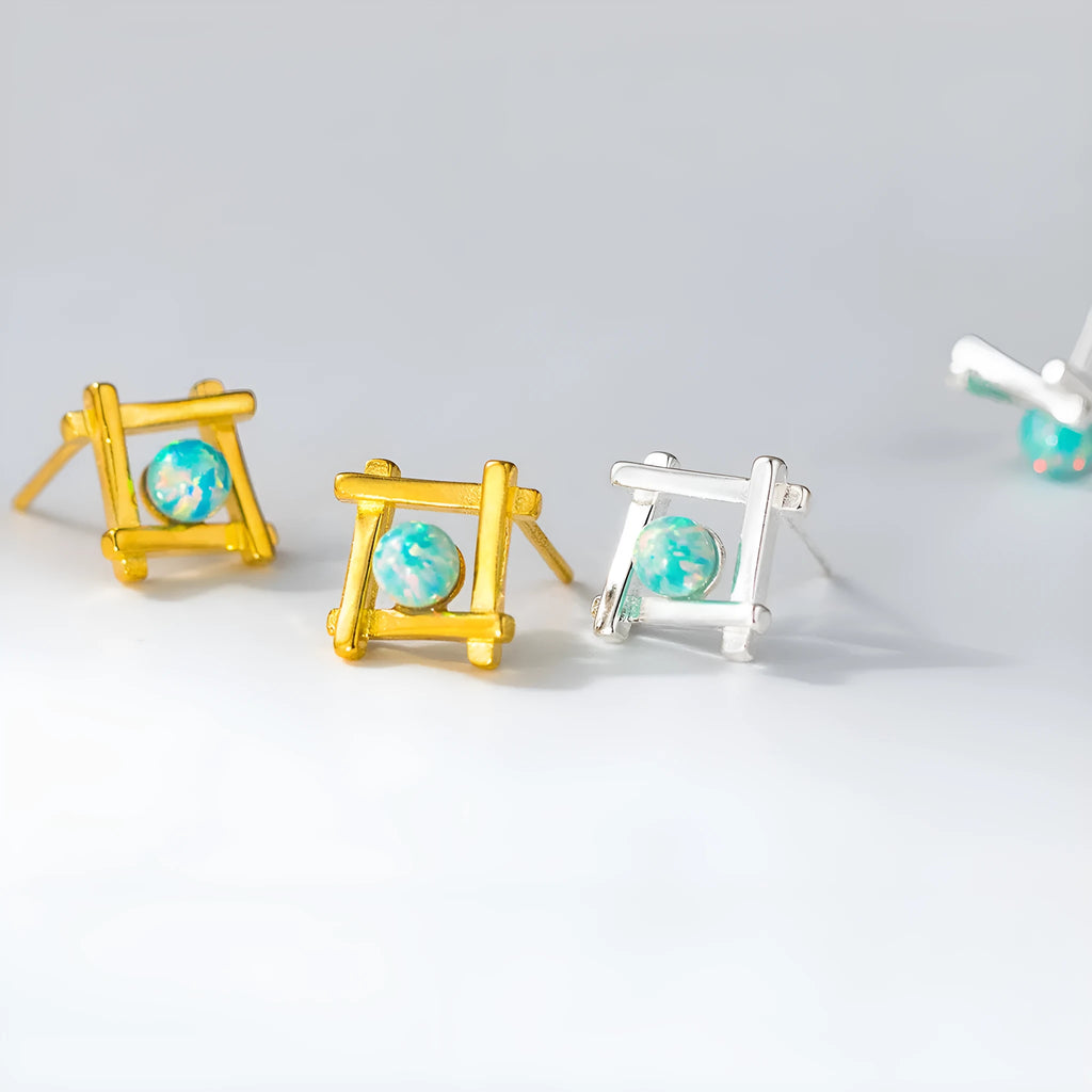 Women's geometric cross quadrangle stud earrings in sterling silver and gold-plated options