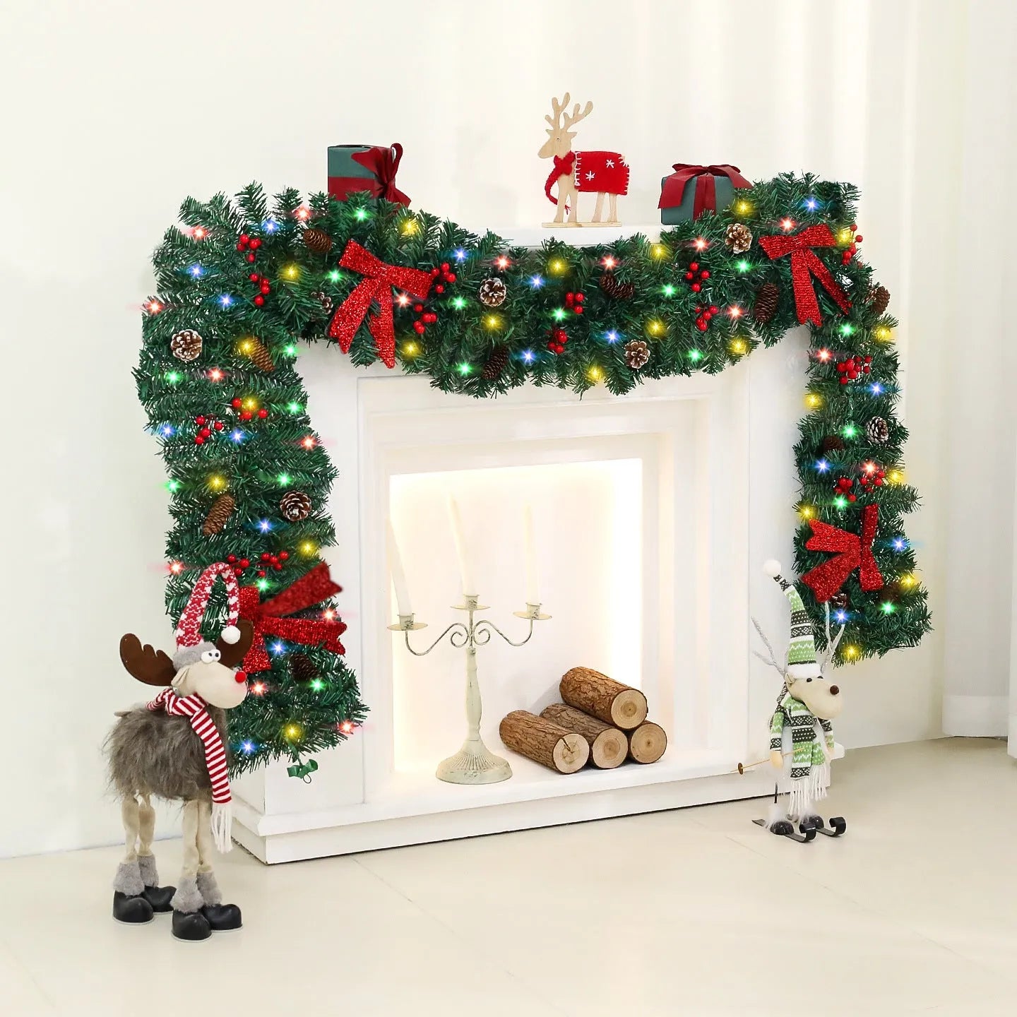 PVC Christmas rattan decorative cane with pine cone bow arrangement in European style design