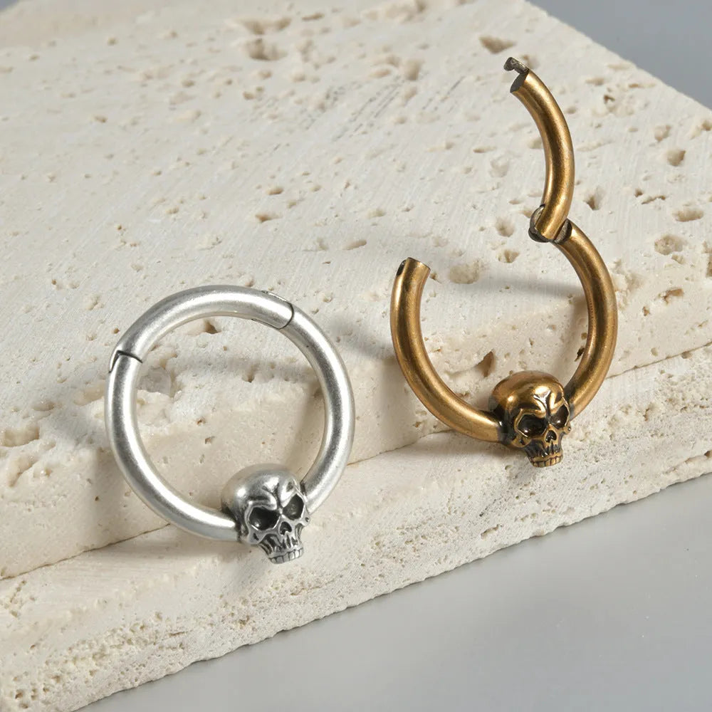 Copper ghost head punk earrings in antique silver or gold plating