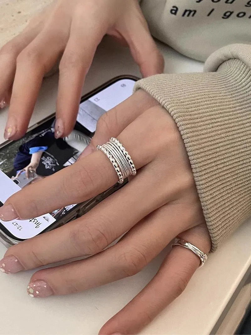 Adjustable copper ring with woven twisted multilayer geometric design for women