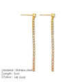 A pair of women's geometric stainless steel earrings with zircon detail in gold and steel colour options.
