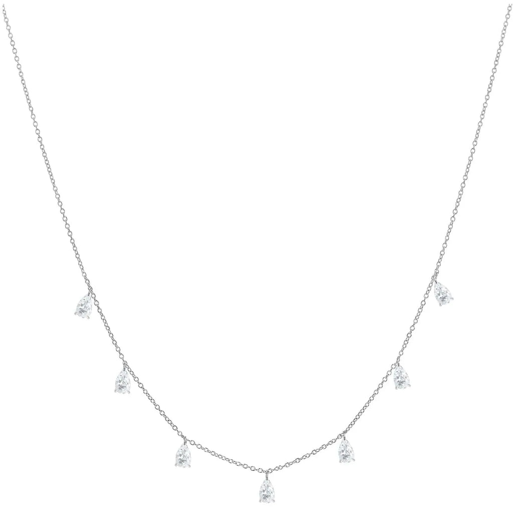 Silver necklace with drop-shaped artificial zircon pendant on adjustable O-shaped chain