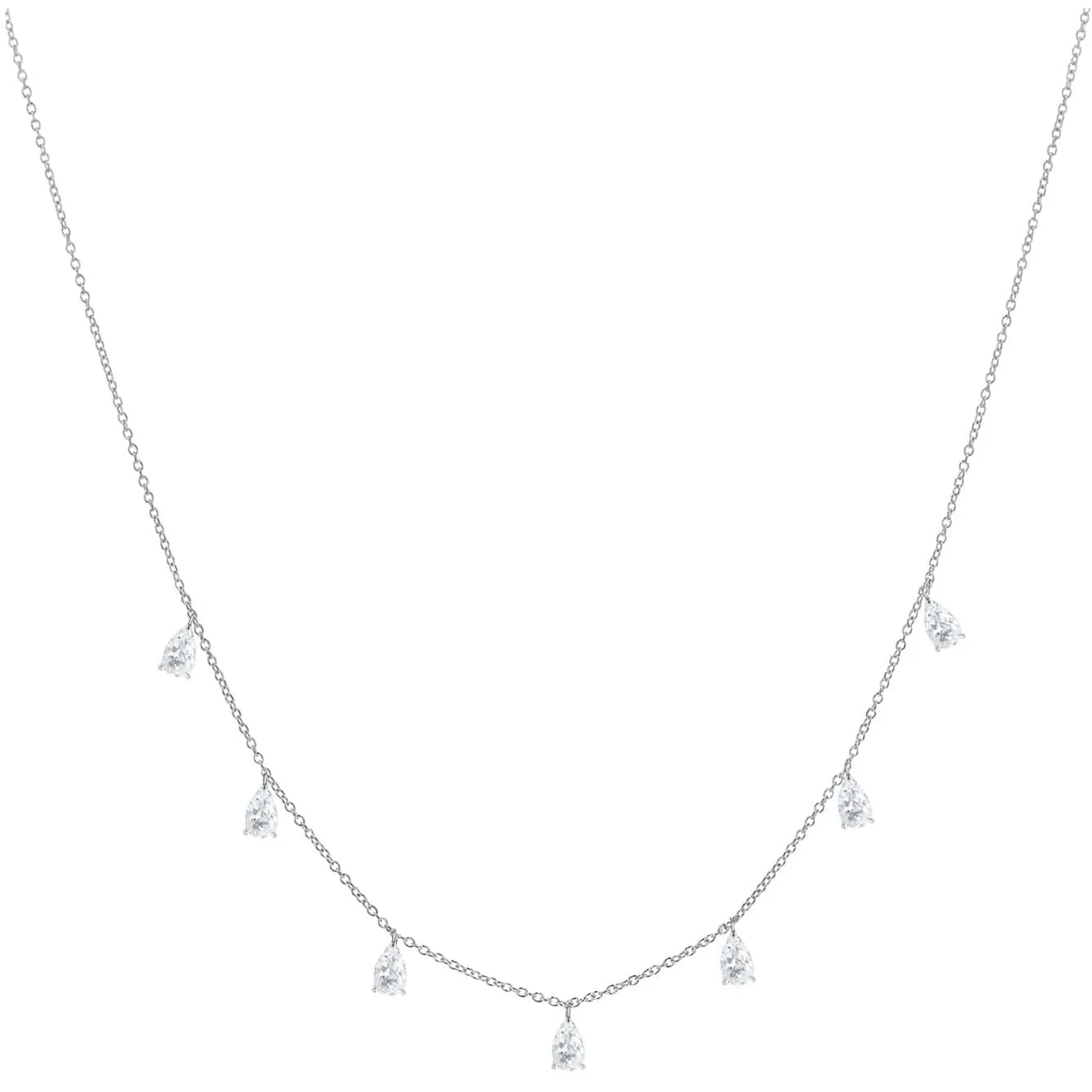 Silver necklace with drop-shaped artificial zircon pendant on adjustable O-shaped chain