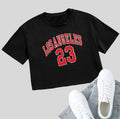 Cotton short sleeve t-shirt with exposed navel design and printed English letters in loose casual style