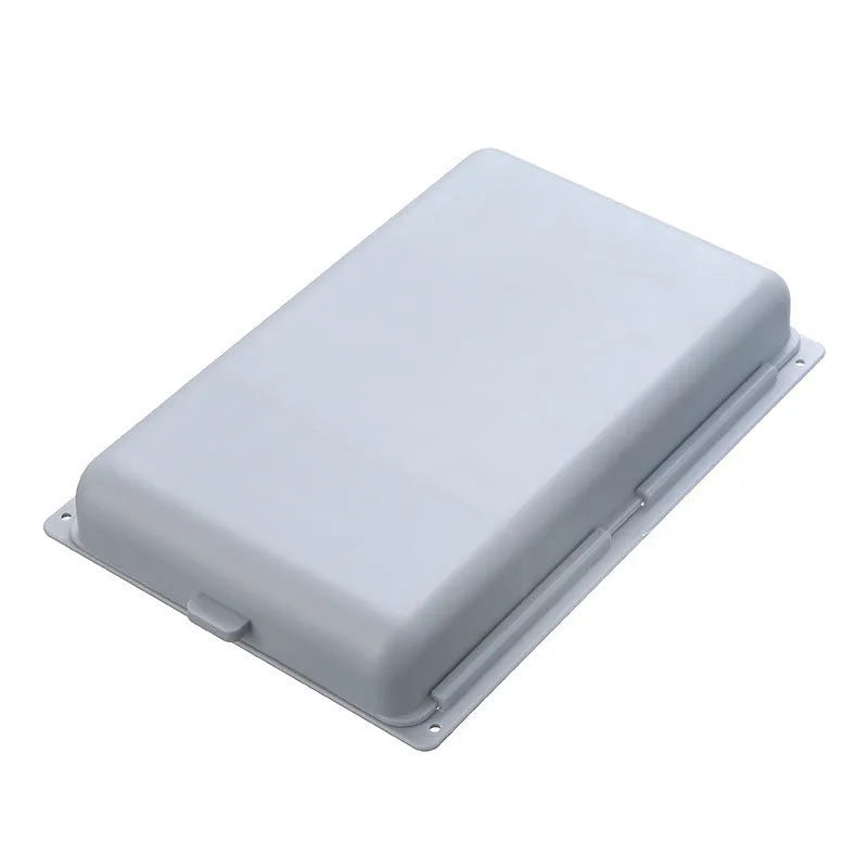 Adhesive under-table plastic storage box with covered lid and internal grid organisation