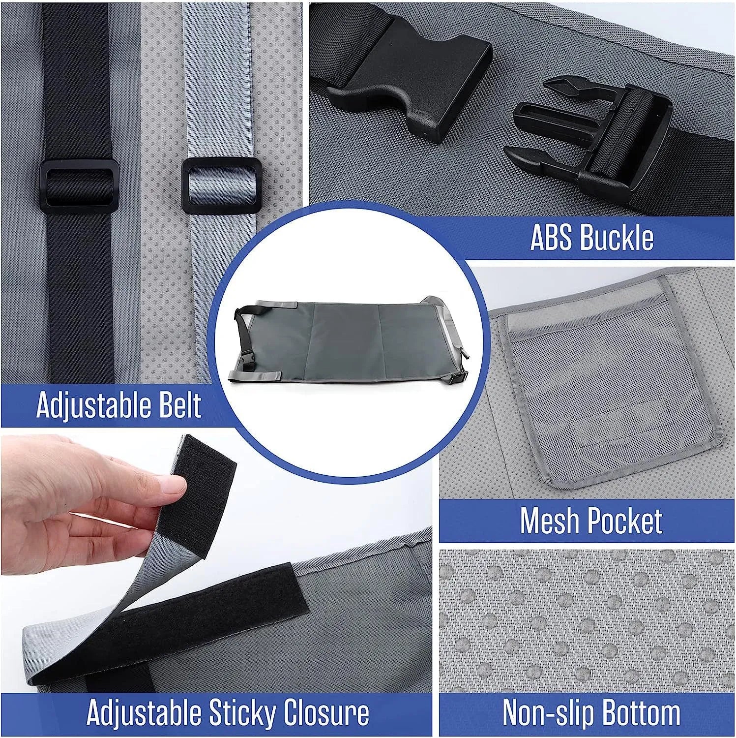 Portable children's aircraft pedal seat extender with drawstring storage pocket in blue