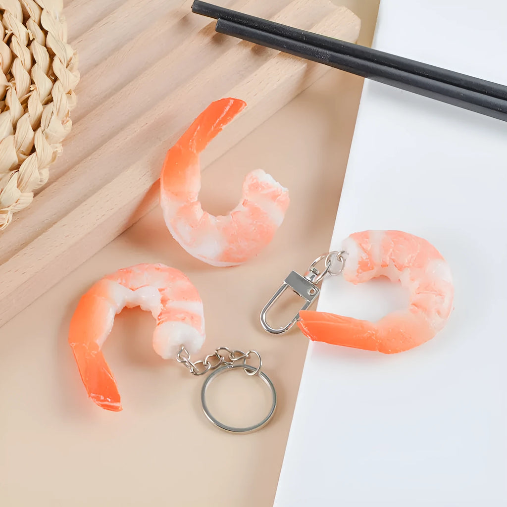 PVC simulation shrimp keychain with modern minimalist design showing 1.5cm thickness