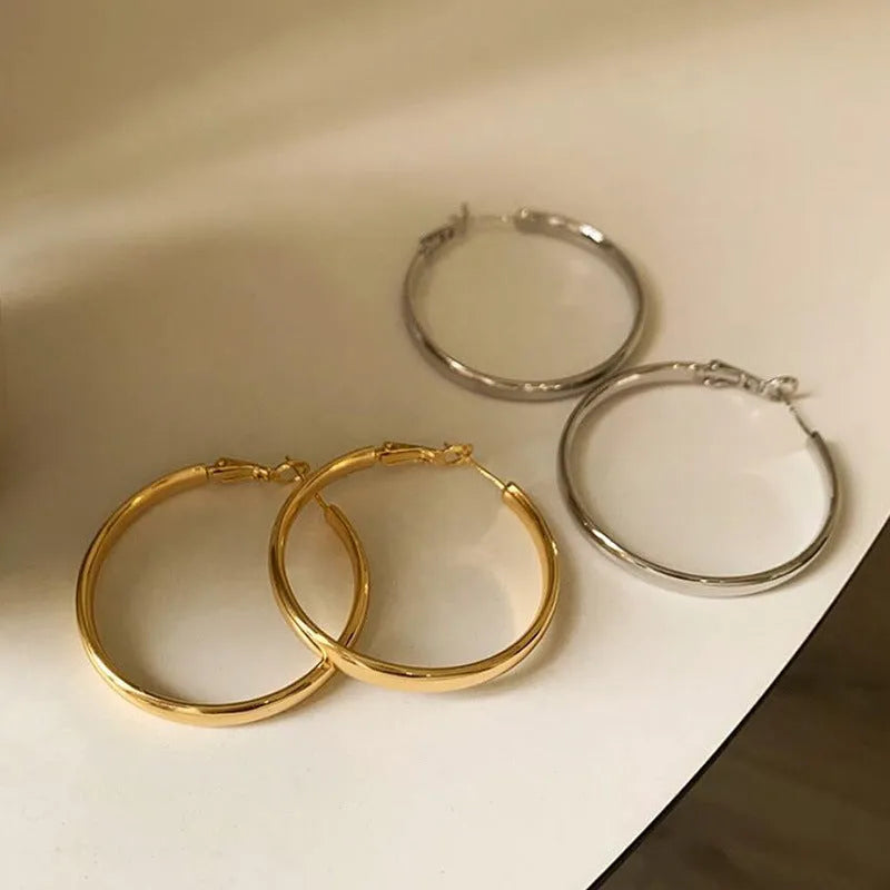 Gold and silver 40mm diameter electroplated copper circle earrings