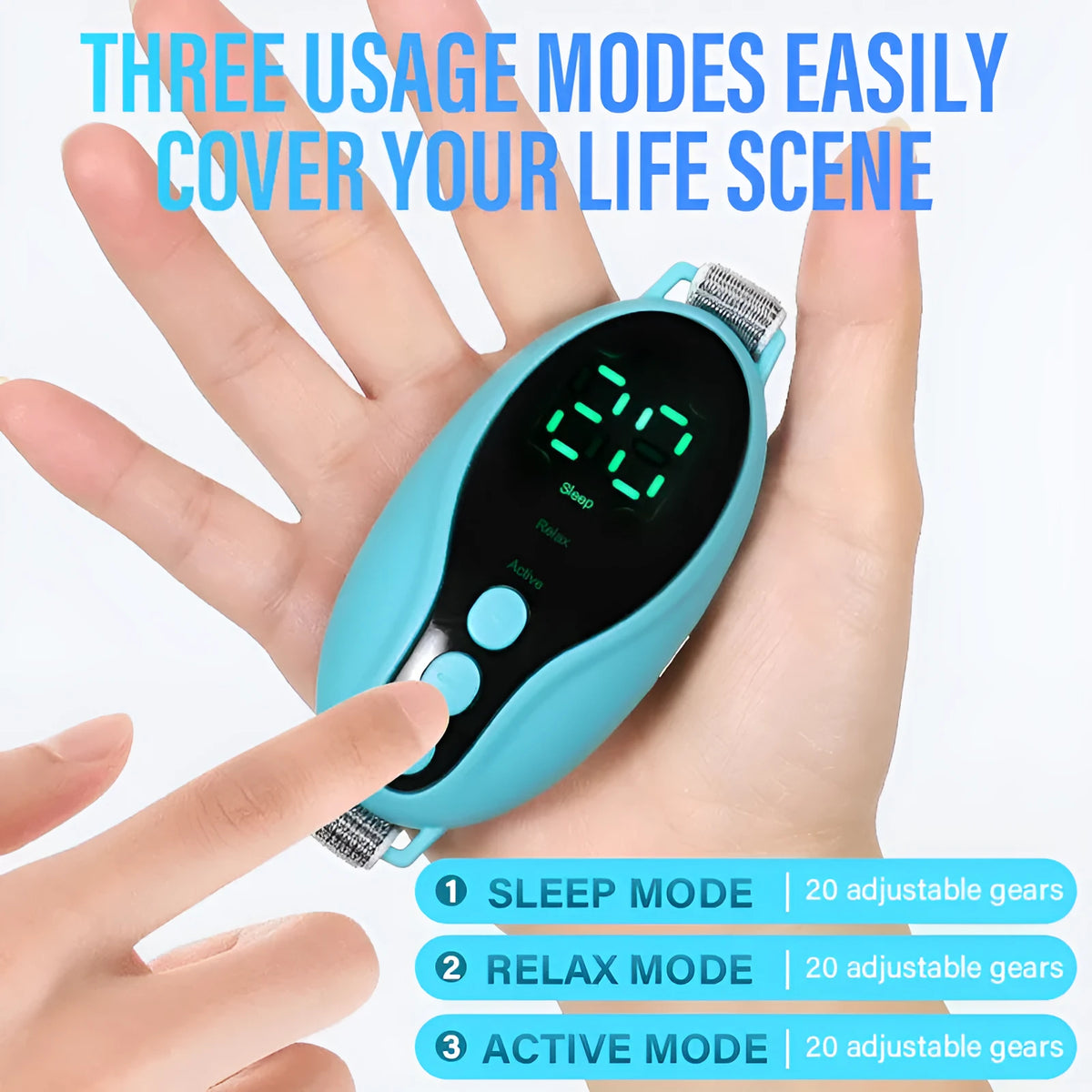 White or blue USB sleep monitor device showing compact 80x40x20mm dimensions