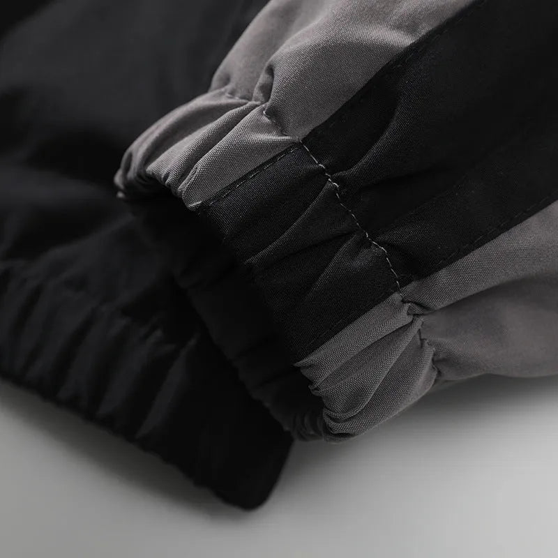 Men's casual stitching contrast colour jacket with side pockets and loose fit design