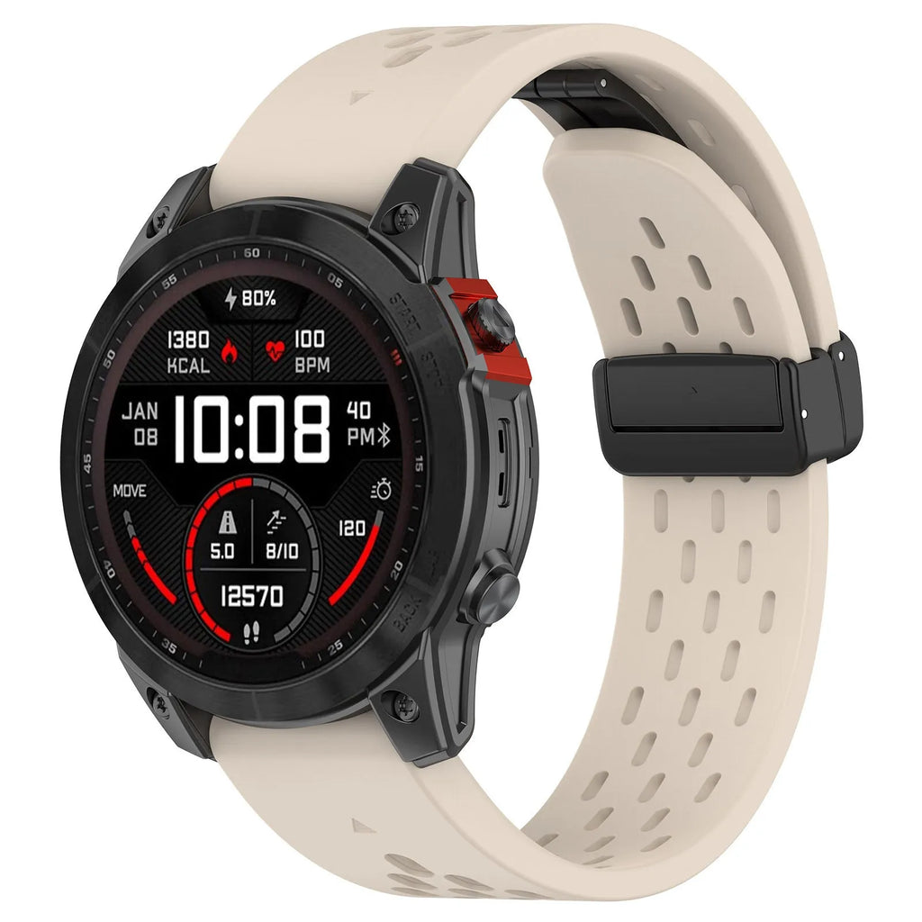 Garmin Fenix quick release watch strap in multiple colours showing quick release lugs and fitting tool.