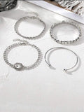 Four-piece geometric retro bracelet set with square diamond design in gold finish