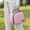 Large insulated lunch box bag in textured cloth, shown in blue colour with a bento box inside.