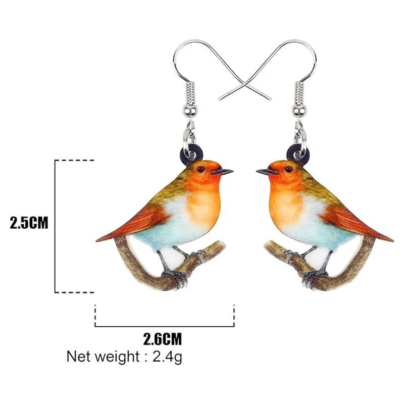 Blue Titmouse and snake motif geometric acrylic drop earrings for women.