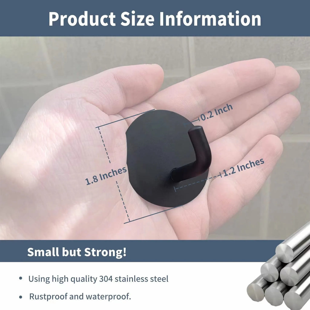 Two stainless steel self-adhesive wall hooks, one black and one with a sanded metallic finish.