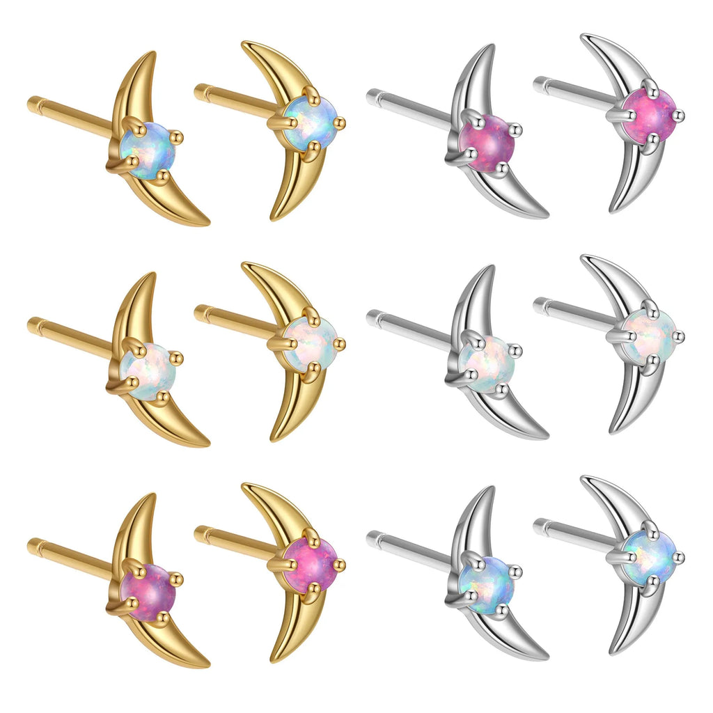 925 silver geometric stud earrings with electroplated finish and coloured stone