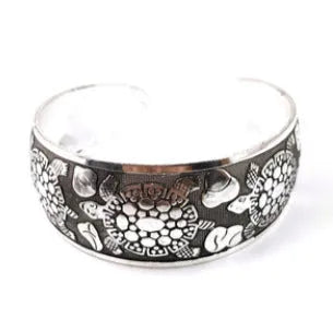 Ethnic Miao silver carved openwork bracelet with Roman shape in turtle colour