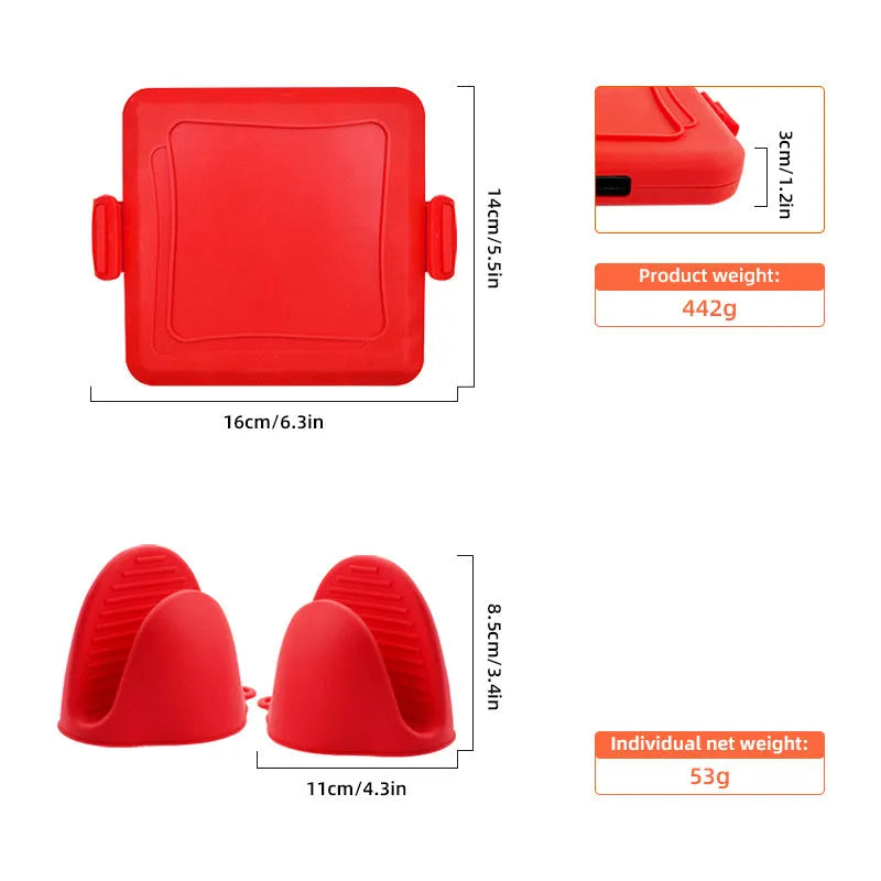 Red silicone handbag baking tray with anti-scald design and protective gloves