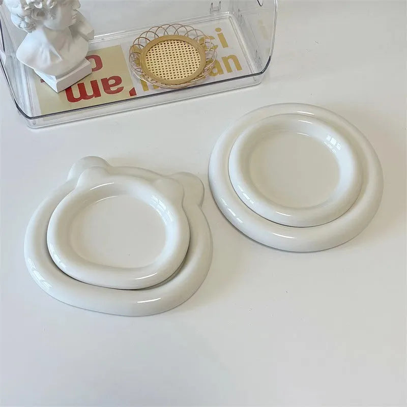 White porcelain ceramic plate with chubby toot bear or round doodle design in 15cm or 20cm size