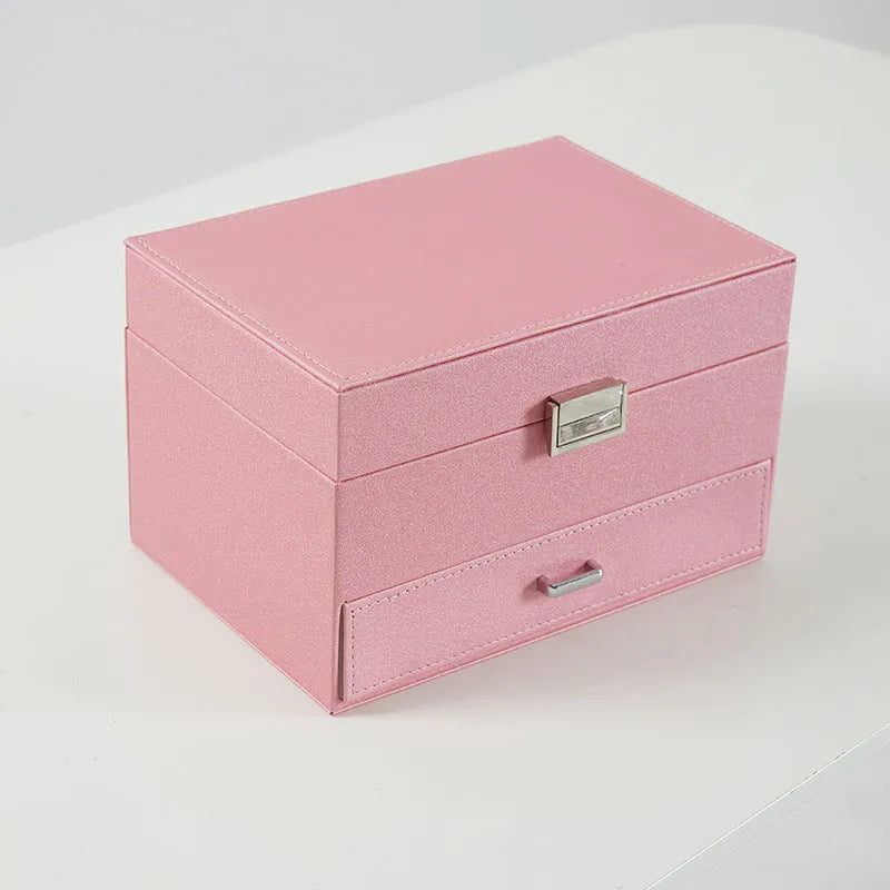 Hard PU leather jewellery storage box in European-American style measuring 22.5cm x 15.5cm x 14cm