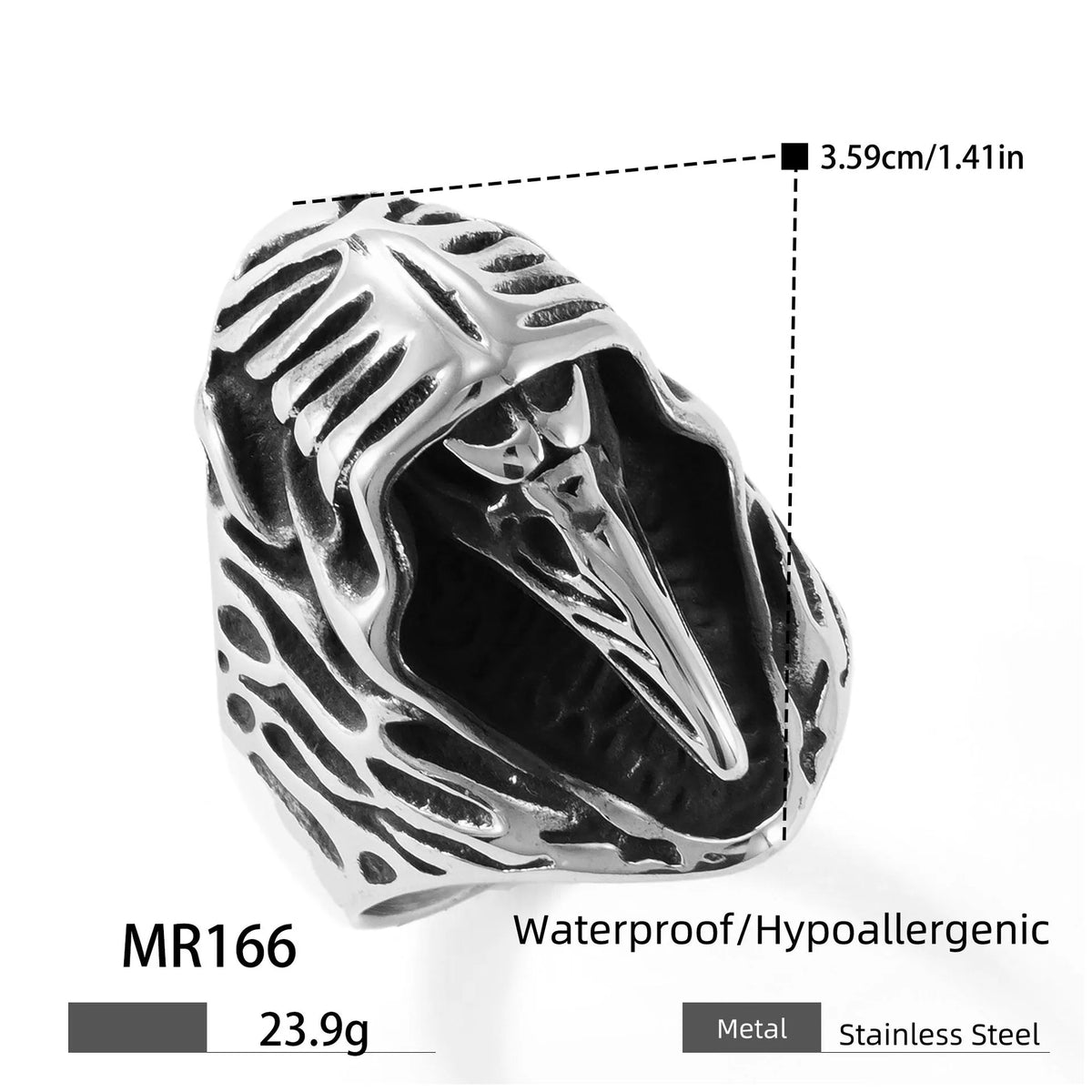 Titanium steel crow ring with geometric animal design in retro style