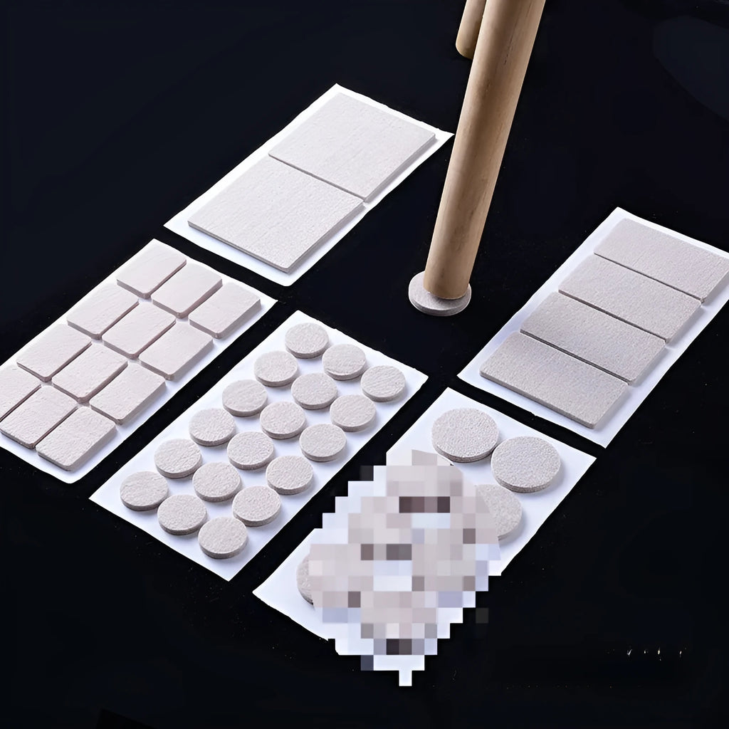 Beige plastic chair leg stoppers set showing round and square furniture protection pads