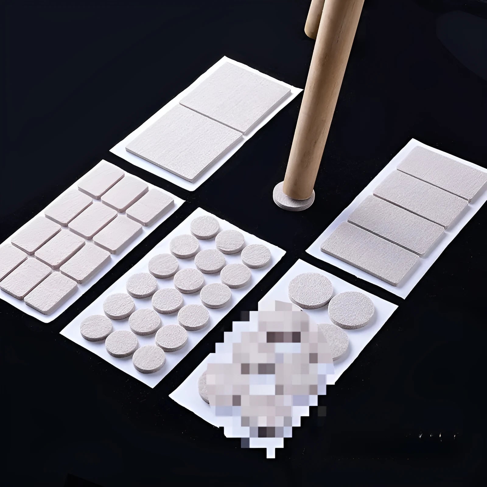 Beige plastic chair leg stoppers set showing round and square furniture protection pads