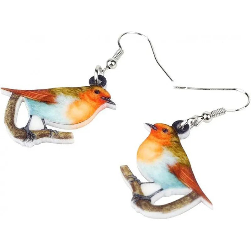 Blue Titmouse and snake motif geometric acrylic drop earrings for women.