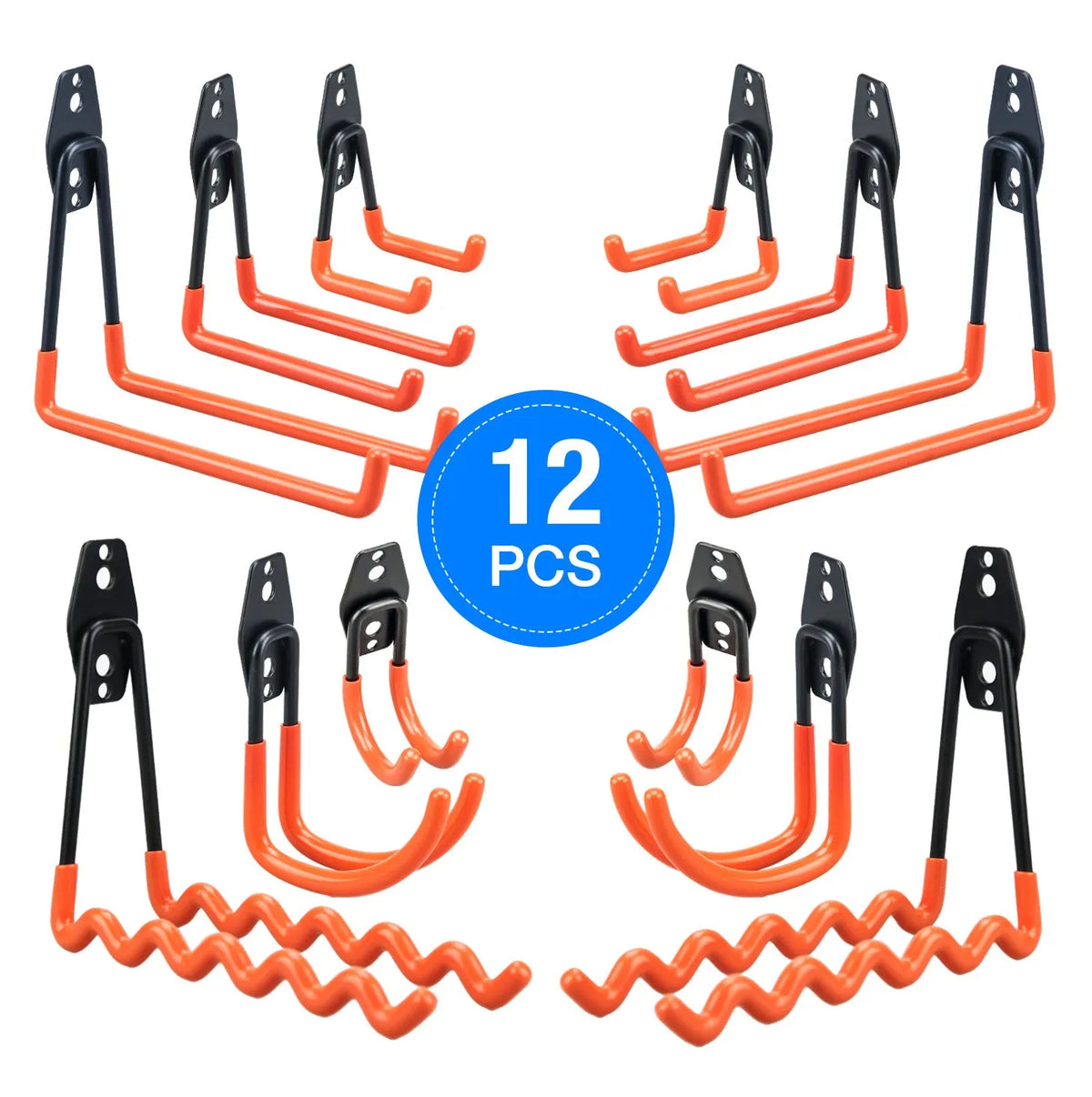 Wire wrap board metal storage fixed hook in bright orange carbon steel with mounting screws