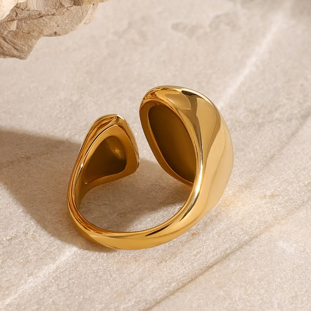 Women's stainless steel geometric open ring with electroplated finish
