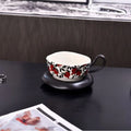 Antique style ceramic coffee cup and saucer set with Medieval design and 210ml capacity
