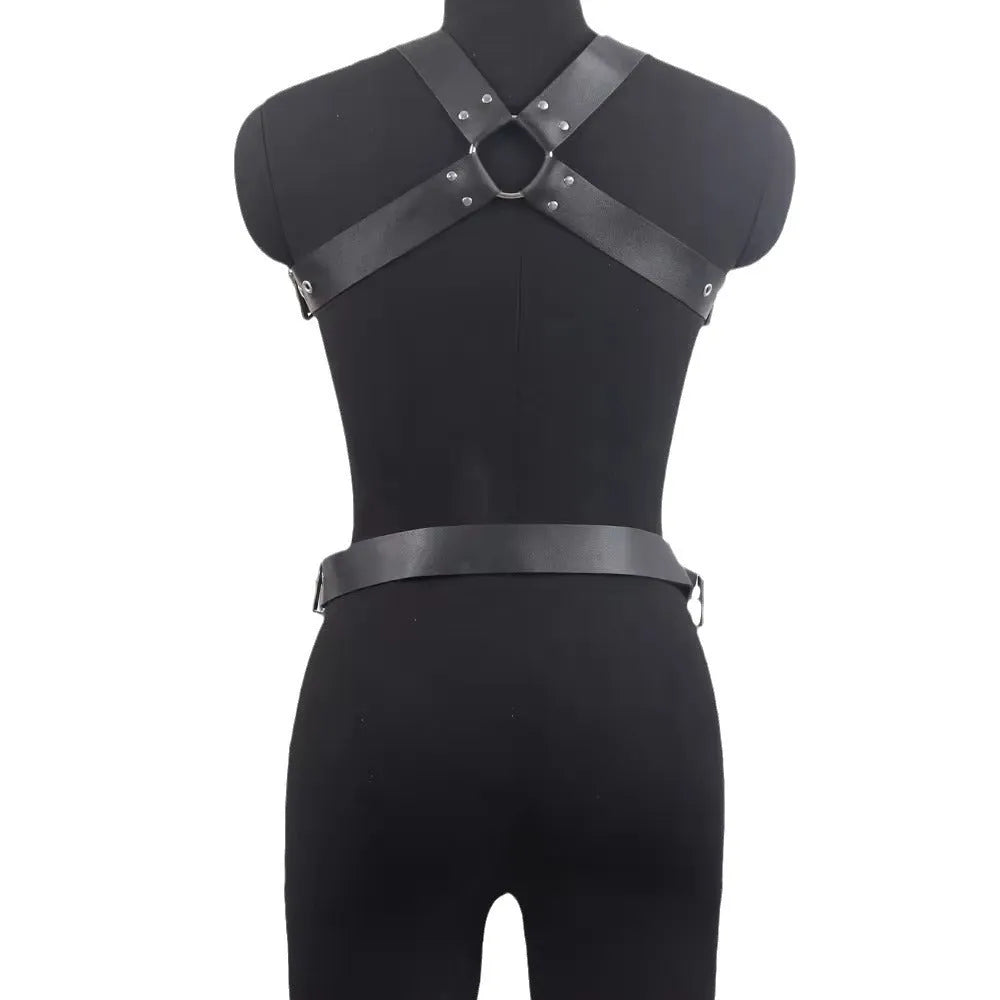 Black imitation leather underbust waist trainer belt with a thin strap and pin buckle clasp.