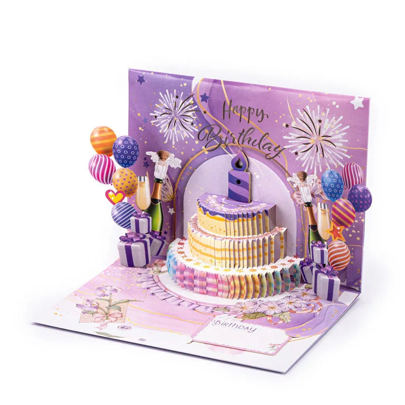 Hand-folded 3D greeting card with Chinese ink style light music blowing design.