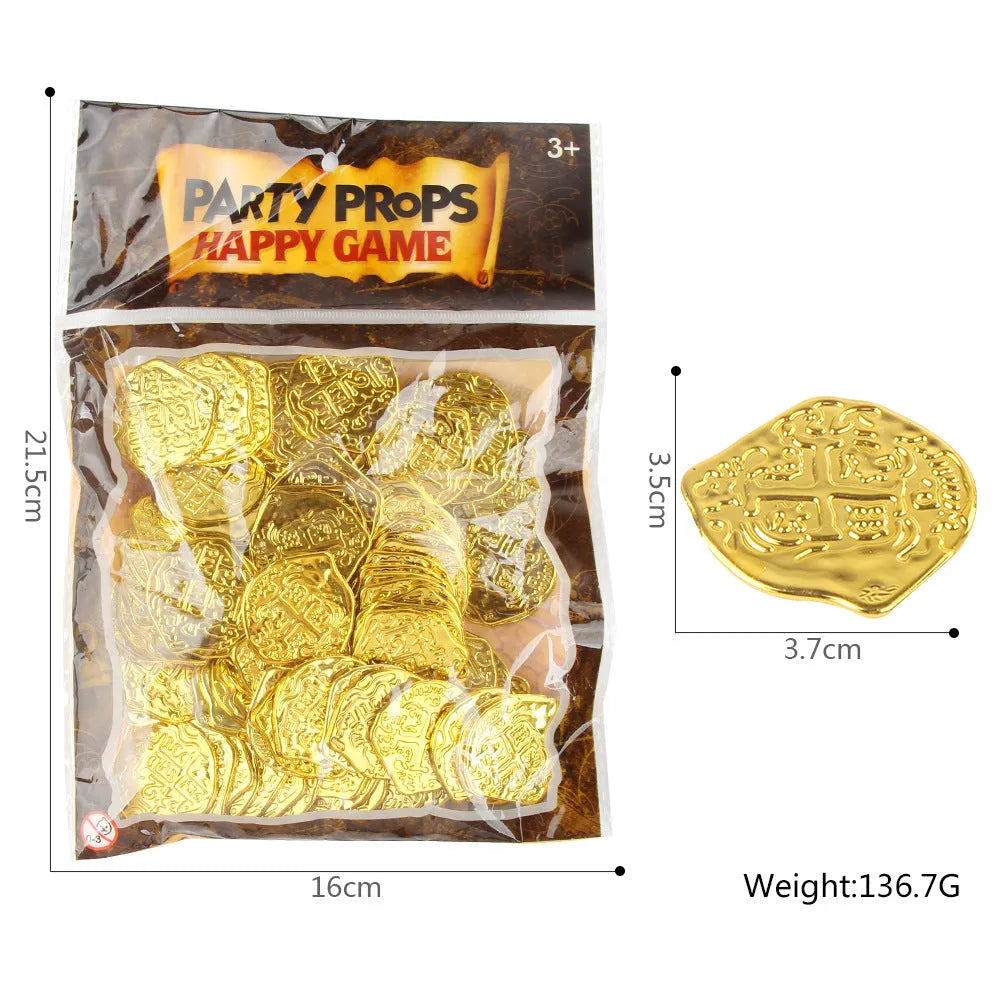 Doli set of 100 electroplated plastic Roman coin replicas in gold, silver, and bronze finishes for costumes and props