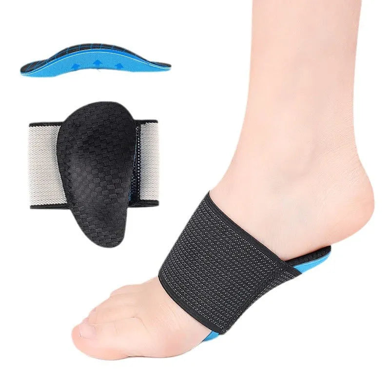 Blue elastic bandage foot arch support pads for flat feet in adult and children sizes