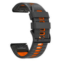 Two-colour quick-release silicone strap for Garmin Fenix watches in 22mm and 26mm widths.