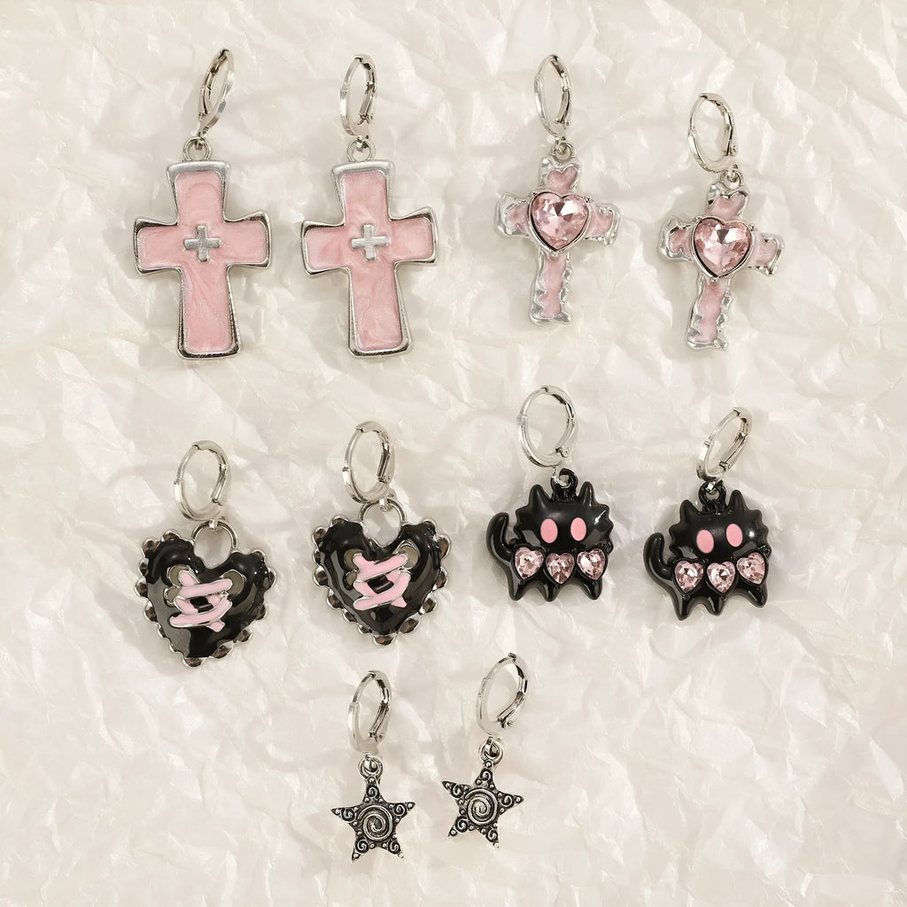Women's alloy earrings with cross crystal designs in five colour variations including white K liquid cross and antique silver XINGX
