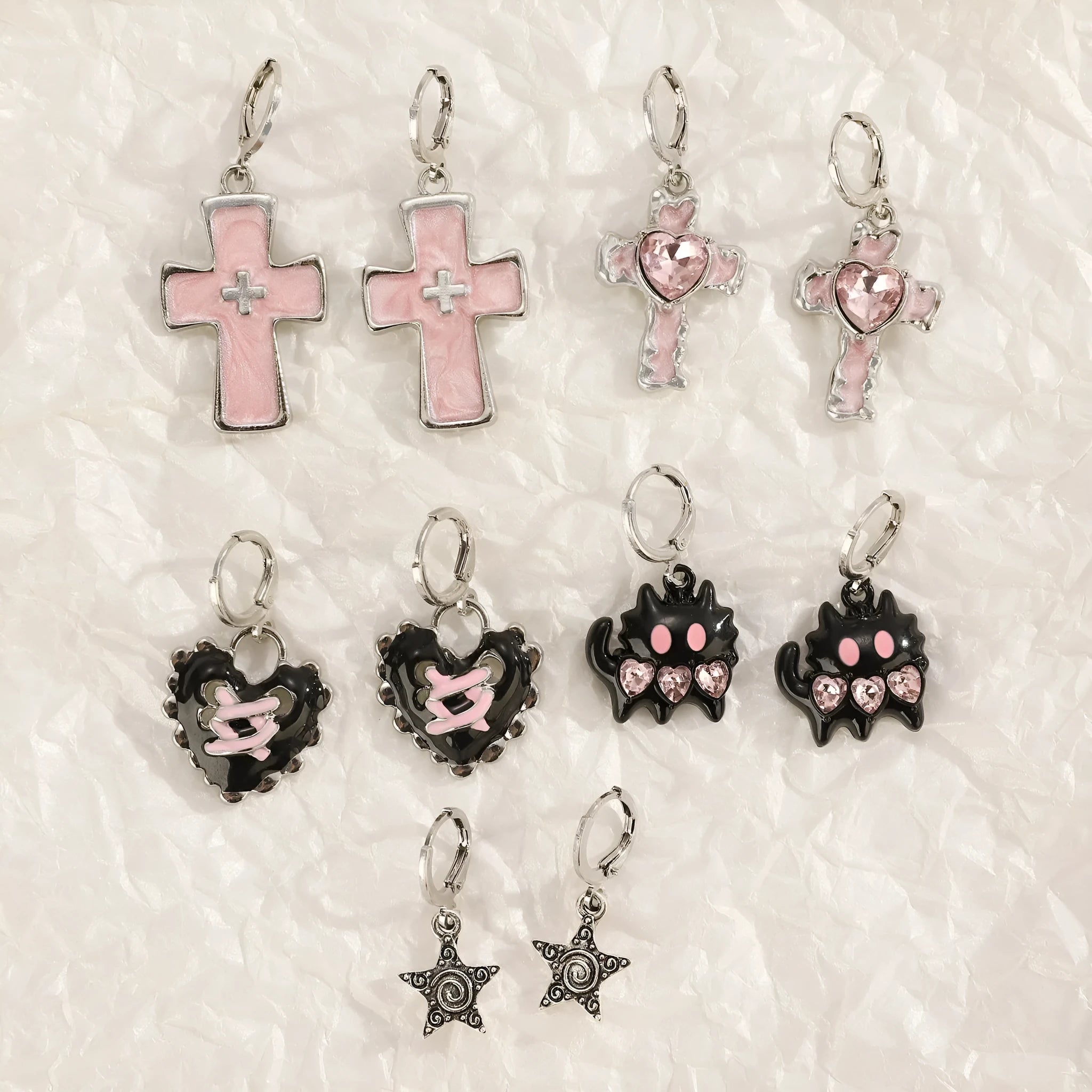 Women's alloy earrings with cross crystal designs in five colour variations including white K liquid cross and antique silver XINGX