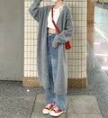Women's loose large knitted cardigan in chenille fabric showing 65cm length and Japanese Korean casual style