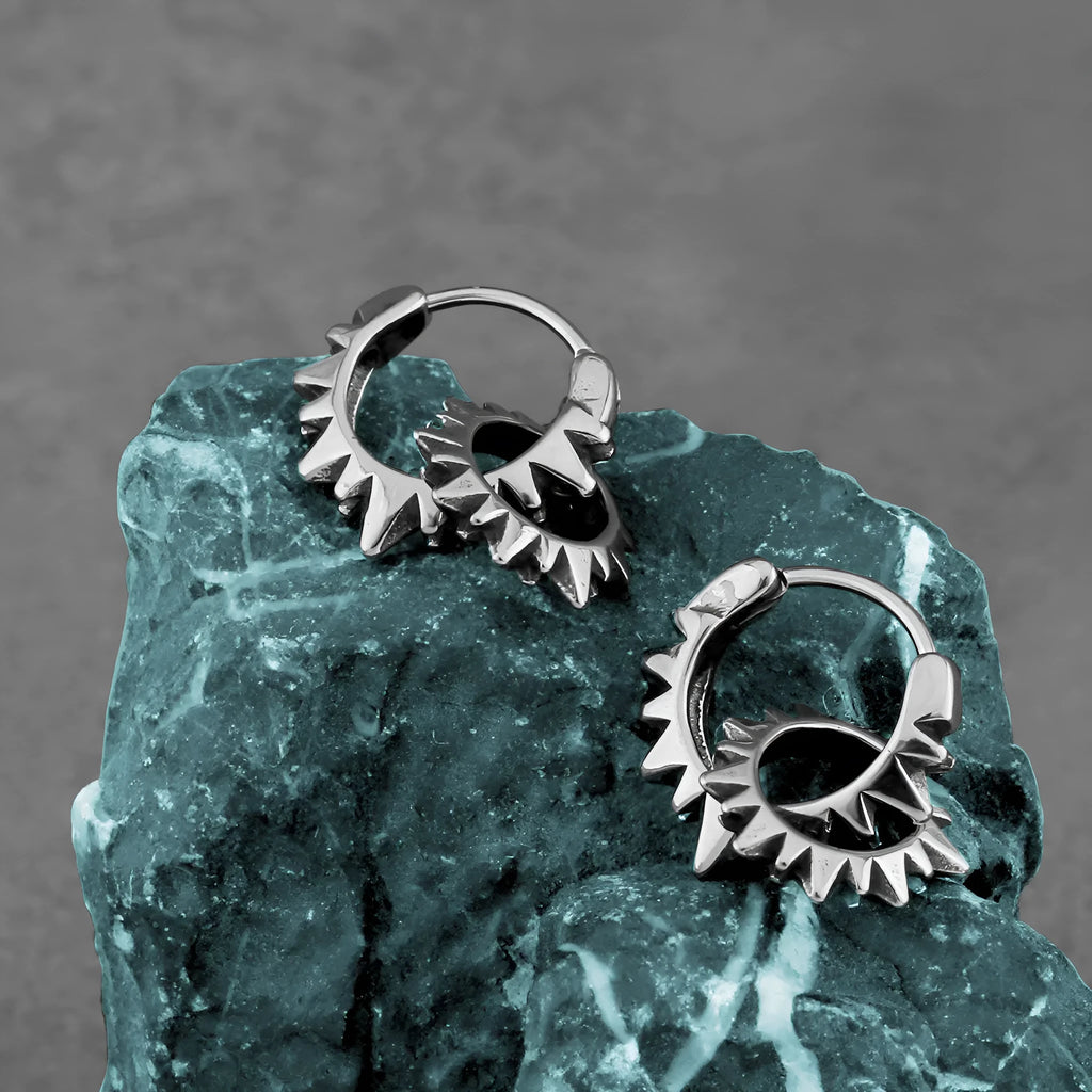 Stainless steel round ring earrings with polished steel finish in retro European style