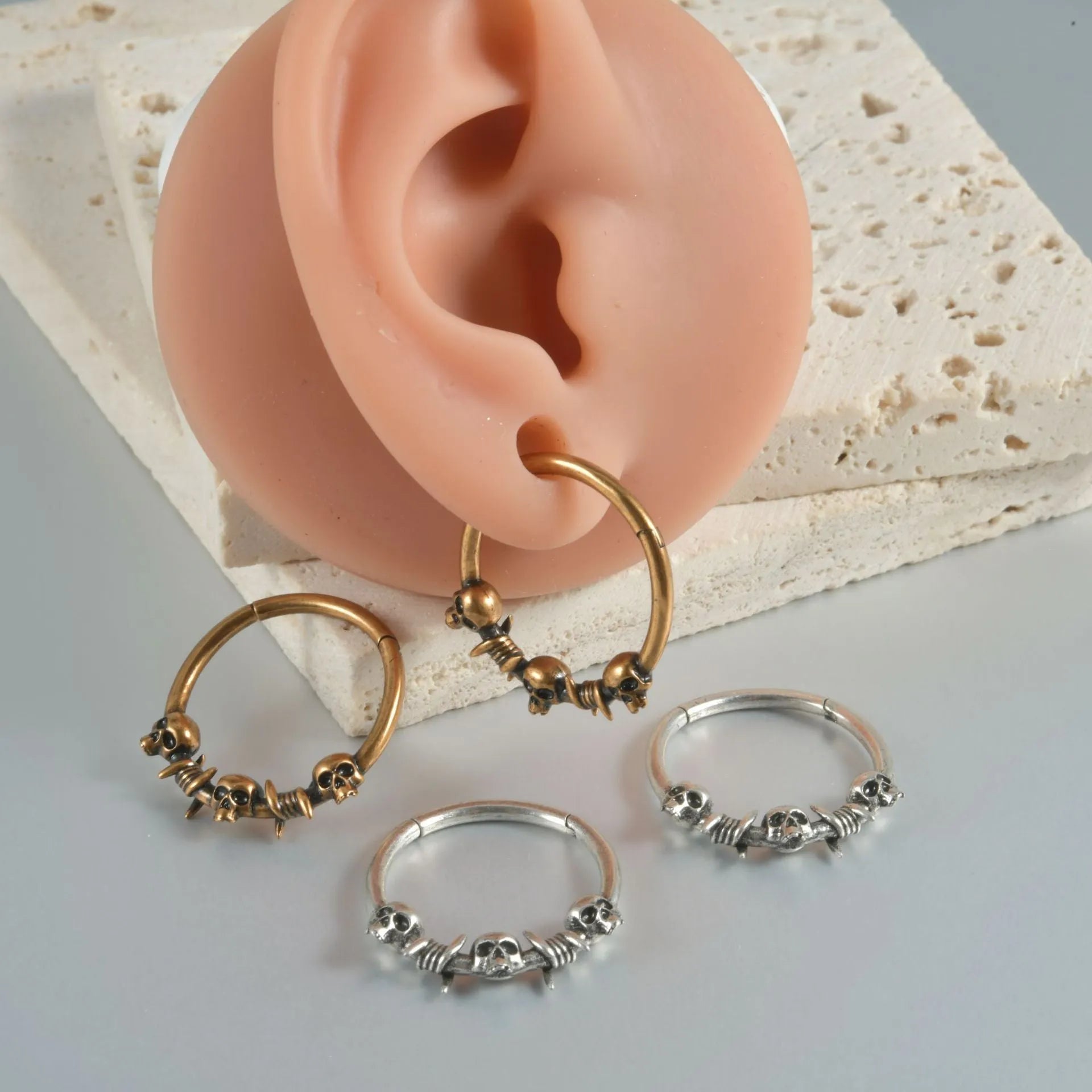 Copper ghost head punk earrings in antique silver or gold plating