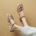 Women's khaki platform sandals with chunky heel and open toe design