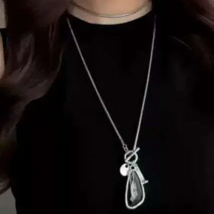Geometric alloy pendant on snake bones chain necklace in water drop colour options