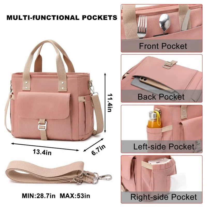 Portable Oxford cloth picnic bag with removable shoulder strap and side pocket in cube design