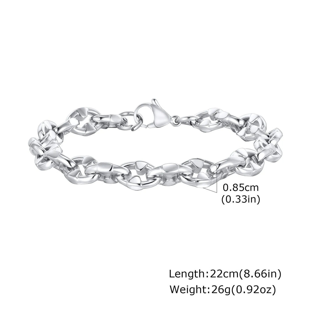 Thick geometric stainless steel chain bracelet for men in hip hop style.