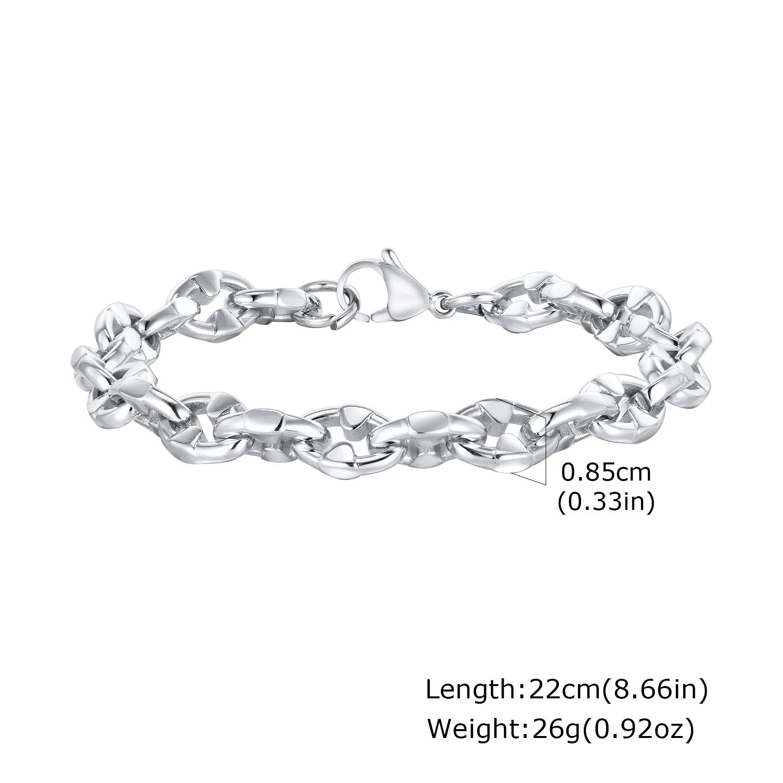 Thick geometric stainless steel chain bracelet for men in hip hop style.