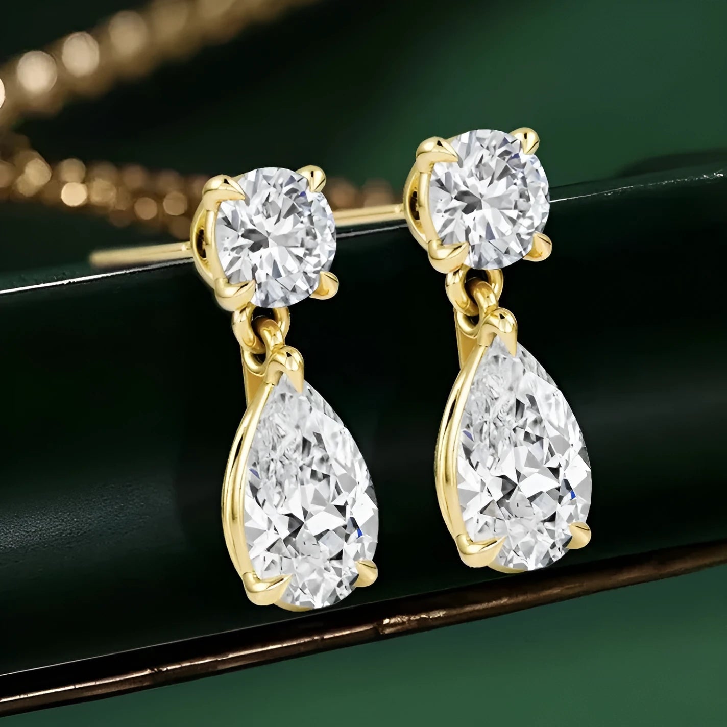 925 sterling silver moissanite stud earrings with round and water drop gemstones in gold or silver finish