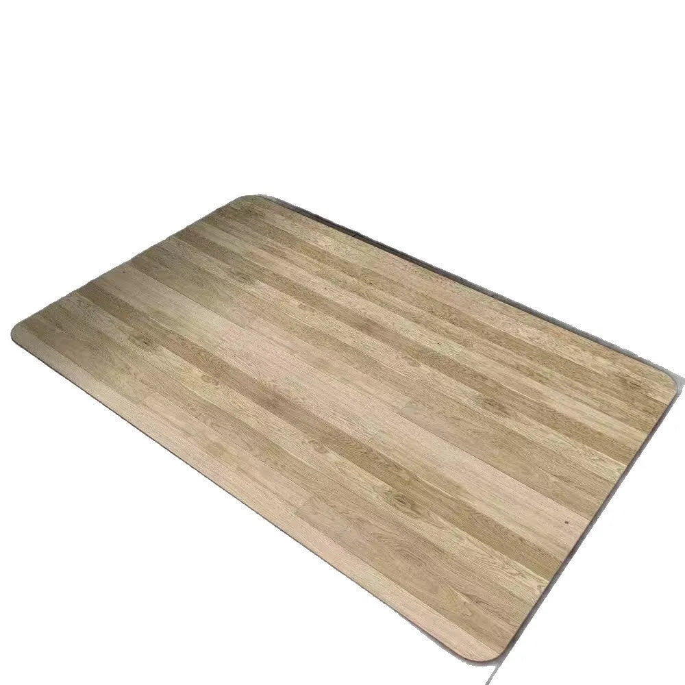 Square diatomite bathroom floor mat with wood grain geometric pattern on a bathroom floor.